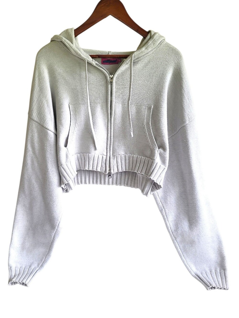 Edikted Cropped Cardigan Full Zip Hooded Sweater Off White Womens Medium